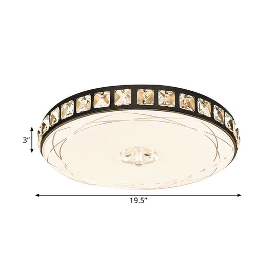 16’/19.5’ Contemporary Drum Ceiling Light: Led Crystal Flush Lamp Fixture (Black)