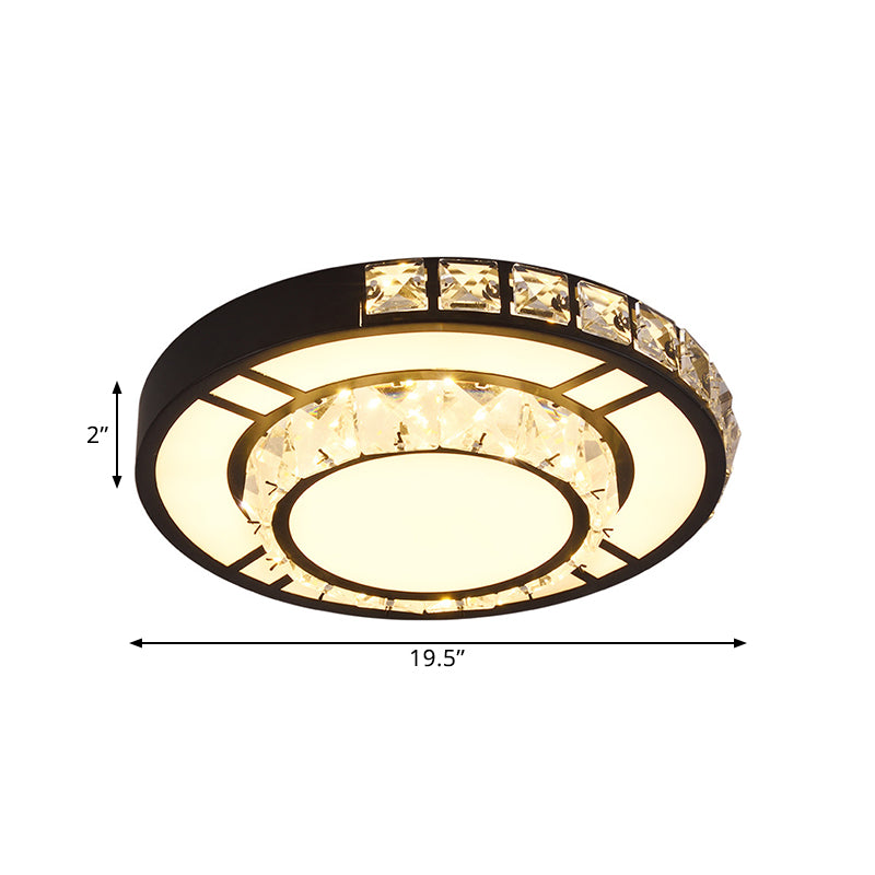 Modern Crystal Led Flush Mount Lighting For Bedroom Ceiling - Black Round/Square Fixture