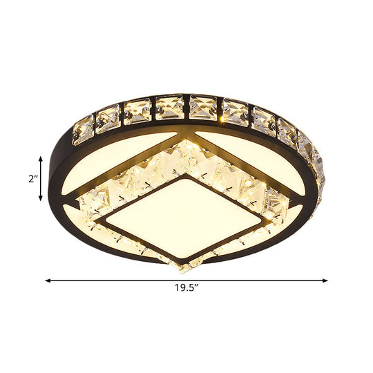 Modern Crystal Led Flush Mount Lighting For Bedroom Ceiling - Black Round/Square Fixture