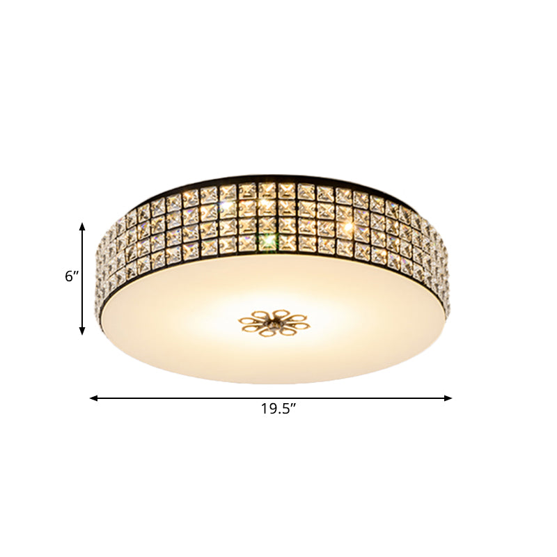 16/19.5 Clear Crystal Led Drum Flush Mount Lamp - Contemporary Ceiling Light For Bedroom