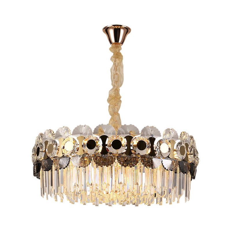Prismatic Crystal Chandelier - 12 Bulbs Contemporary Gold Round Living Room Hanging Light