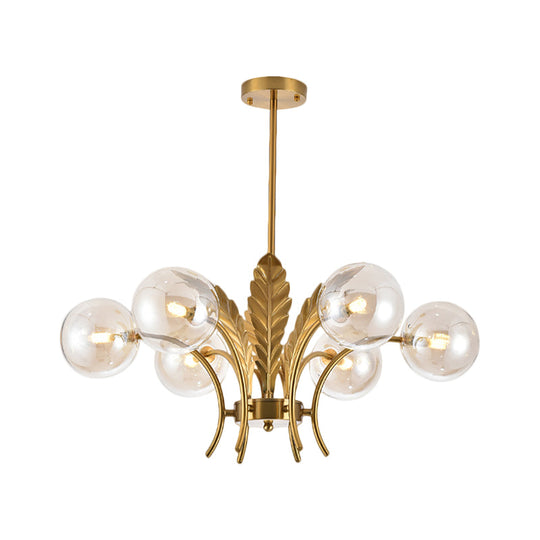 Simplicity White/Pink/Cognac Glass Led Ceiling Light: 6-Bulb Sphere Chandelier With Leaf Decor