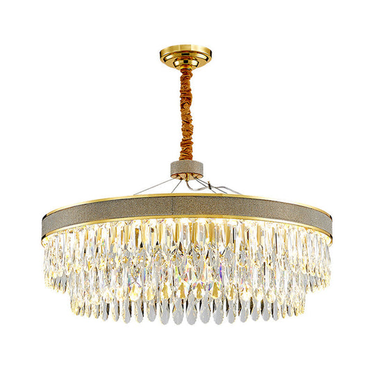 Led Hanging Chandelier - Modern Gold Finish Clear Crystal Draping 2-Layer Round Design
