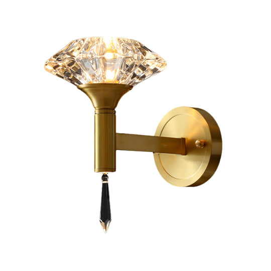 Modern Diamond Bevel Cut Crystal Wall Sconce: 1-Bulb Light Fixture With Spears