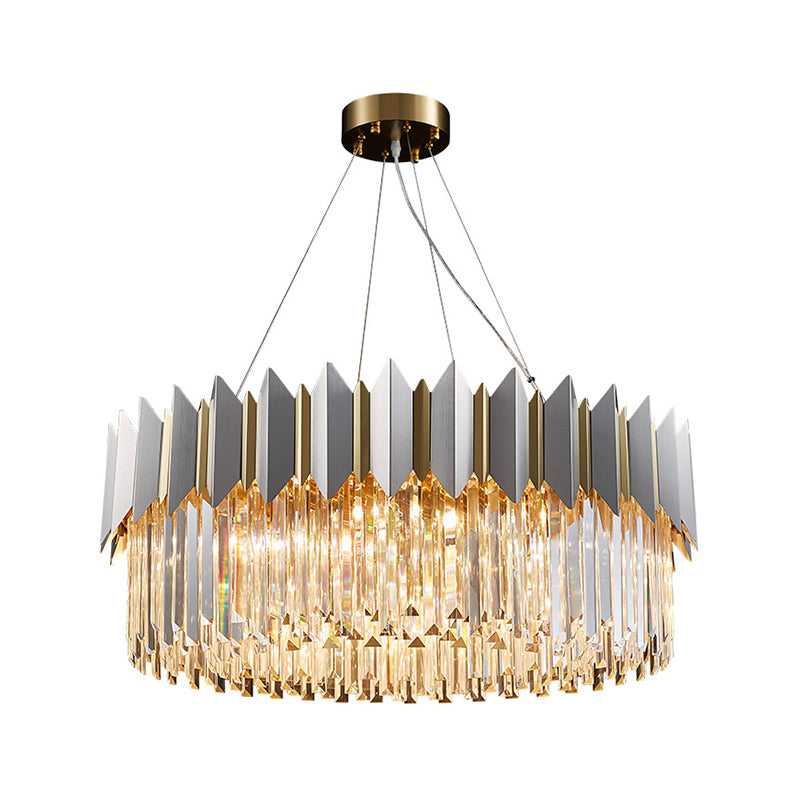 Modern 8-Head Clear Crystal Prisms Chandelier Pendant Light In Gold
