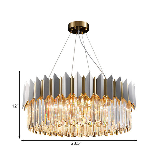 Modern 8-Head Clear Crystal Prisms Chandelier Pendant Light In Gold