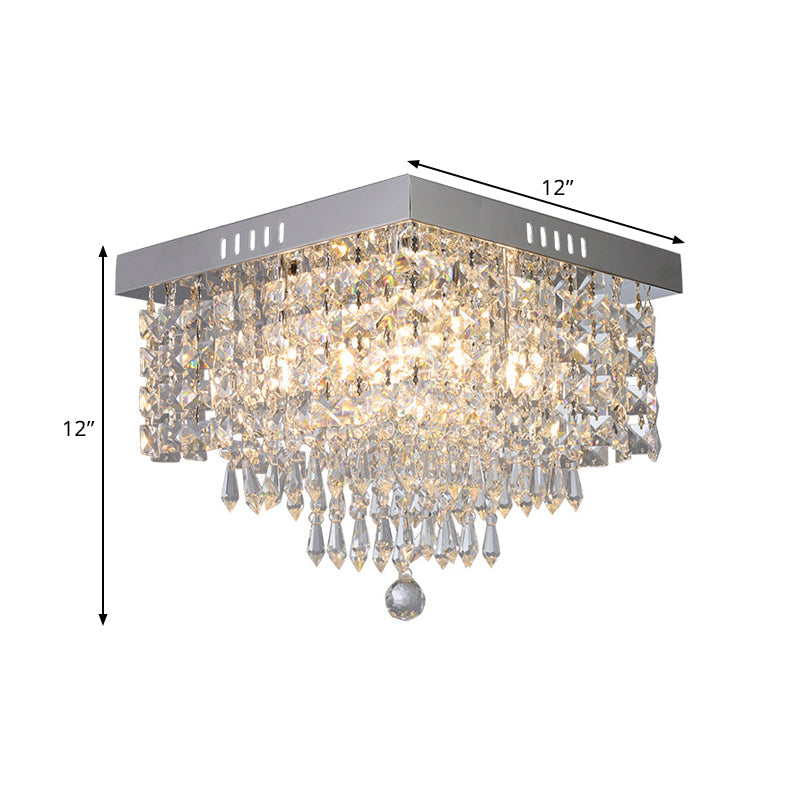 Contemporary Crystal Beads Corridor Ceiling Fixture | Clear Flush Mount Lighting 2/4 Heads 10/12