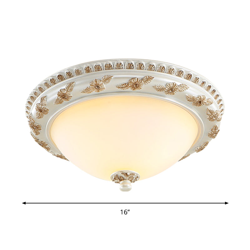 Classic Beige Opaline Glass Flushmount Light For Kitchen - 2/3 Bulbs Half - Sphere Shape
