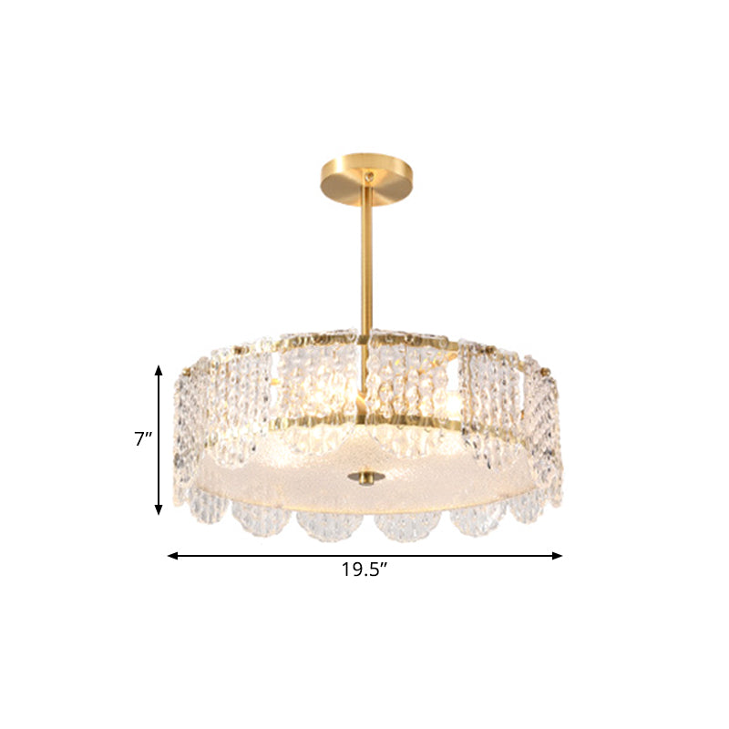 Contemporary Clear Crystal Chandelier With Drum Embossed Design - 4 Heads Bedroom Hanging Lamp Kit