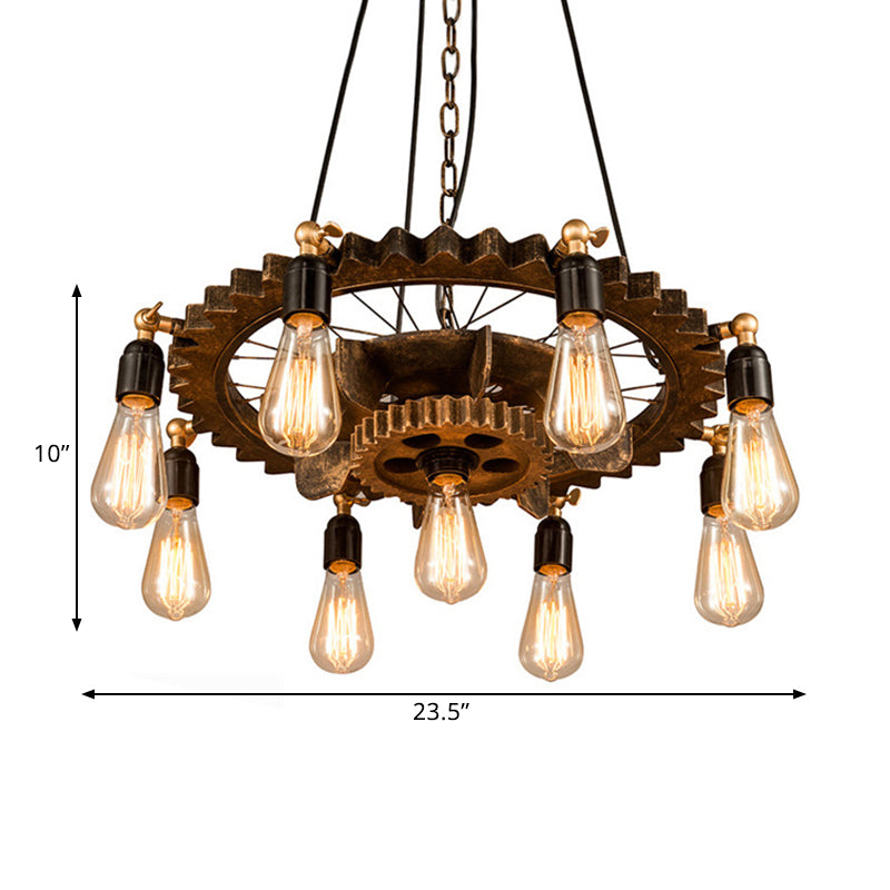 Antique Style Dark Rust Metal Pendant Ceiling Light With 9 Lights - Perfect For Living Room