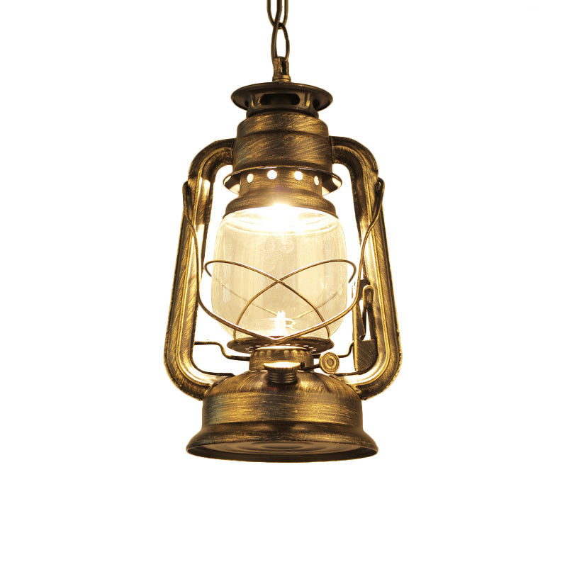 Industrial Clear Glass Pendant Ceiling Light For Coffee Shop - Black/Bronze/Antique Brass Finish
