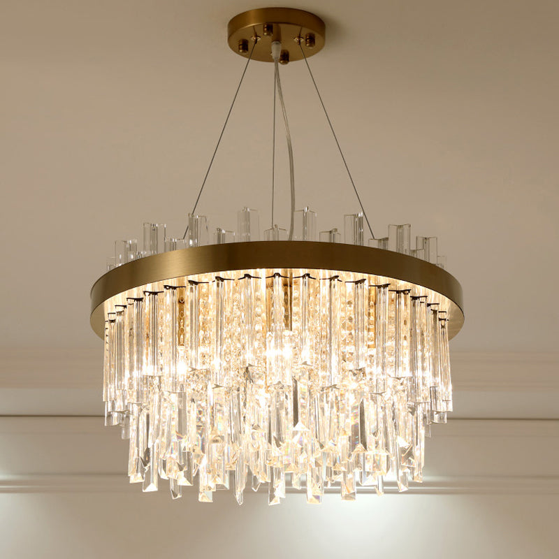 Modern Gold Finished Crystal Drum Ceiling Lamp With 6 Bulbs - Contemporary Chandelier Light