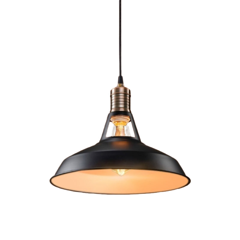 Rustic Barn Pendant Light - Vintage Style 1-Bulb Suspension Lamp In Black/White 10.5/12/15 Inch