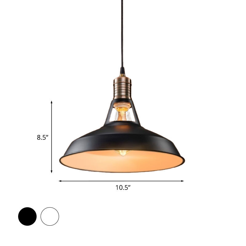 Vintage Barn Pendant Light - Metallic Black/White 1 Bulb Suspension 10.5/12/15 Inch Width