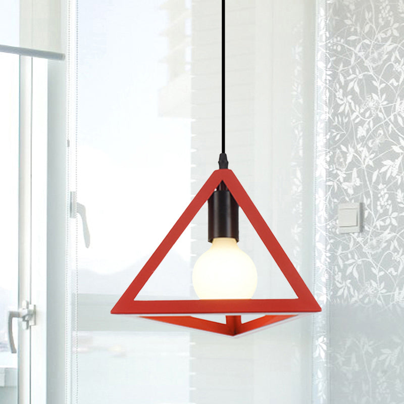 Retro Stylish Metal Hanging Lamp With Colorful Triangle Cage Shade Pendant Lighting For Living Room
