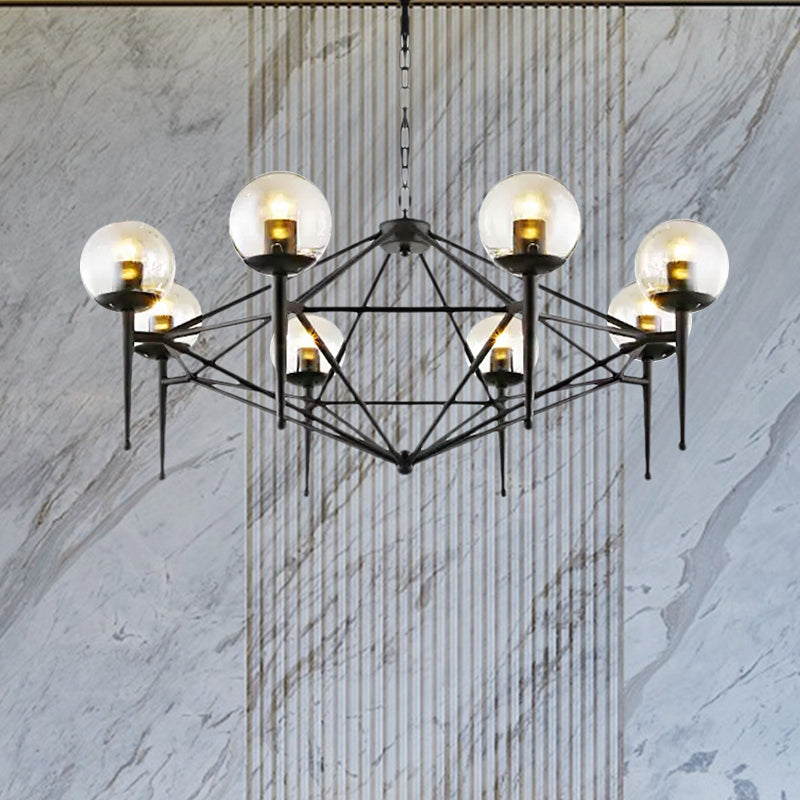 Industrial Pendant Light With Clear Glass Globe Shade - Dining Room Ceiling Lamp (6/8-Bulb)