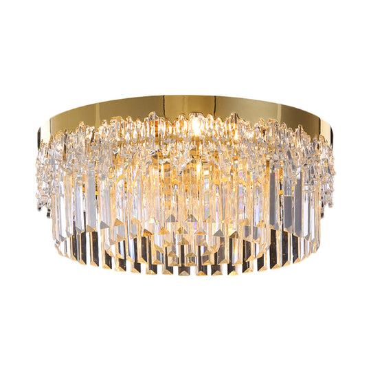 Modern Gold Finish Flush Mount Ceiling Light With Crystal Rods - 3/5/6 Heads 3 - Sided Clear