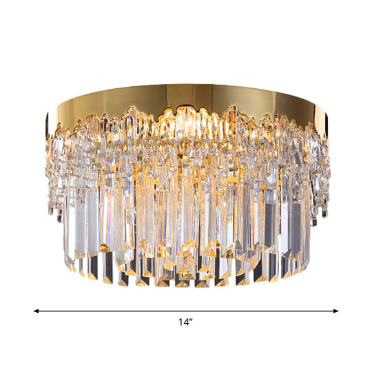 Modern Gold Finish Flush Mount Ceiling Light With Crystal Rods - 3/5/6 Heads 3 - Sided Clear