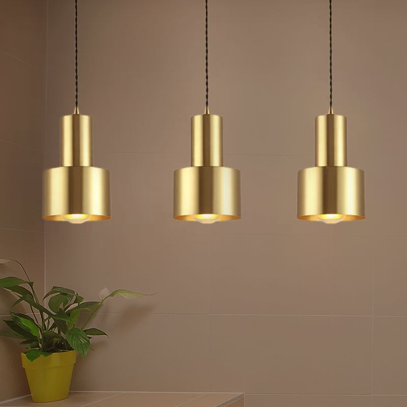 Retro Brass Drum Pendant Light - Metal 1-Light Ceiling Lamp For Living Room