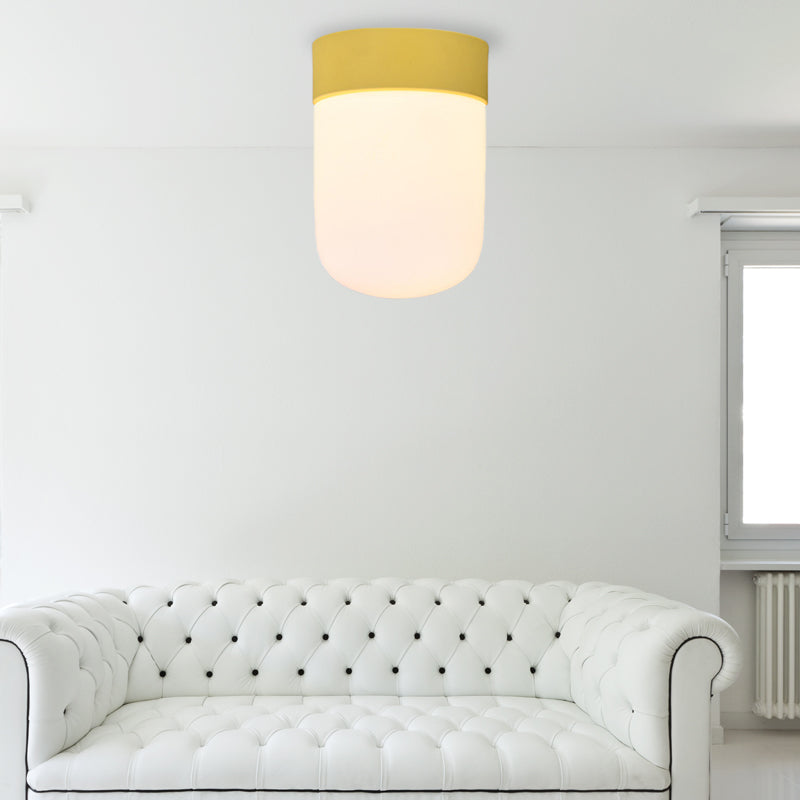 Modernist Metal & Frosted Glass Flush Mount Light - Pink/Gray Ceiling Lighting Yellow
