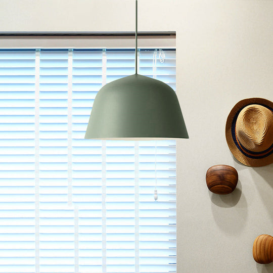 Nordic Style Dome Hanging Shade Ceiling 1 Light Metal Pendant Lamp In Black/Green For Bedroom