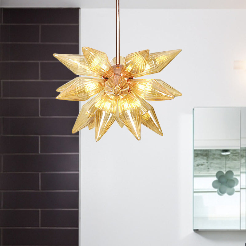Sputnik Clear/Amber Glass Chandelier - 9/12/15 Bulbs Brass/Copper Finish Living Room Lighting