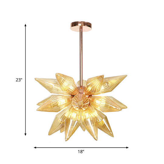 Sputnik Clear/Amber Glass Chandelier - 9/12/15 Bulbs Brass/Copper Finish Living Room Lighting