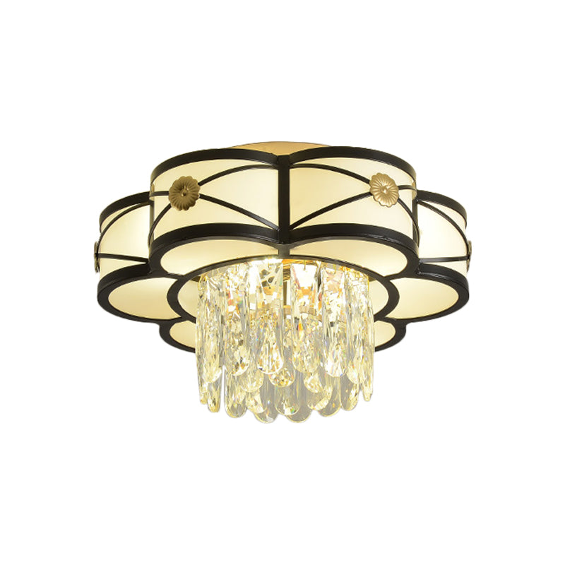 Contemporary Floral Draping Ceiling Lamp - 4/10 Bulbs Clear Crystal Black Finish 16’/28.5’ Wide