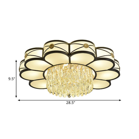 Contemporary Floral Draping Ceiling Lamp - 4/10 Bulbs Clear Crystal Black Finish 16’/28.5’ Wide