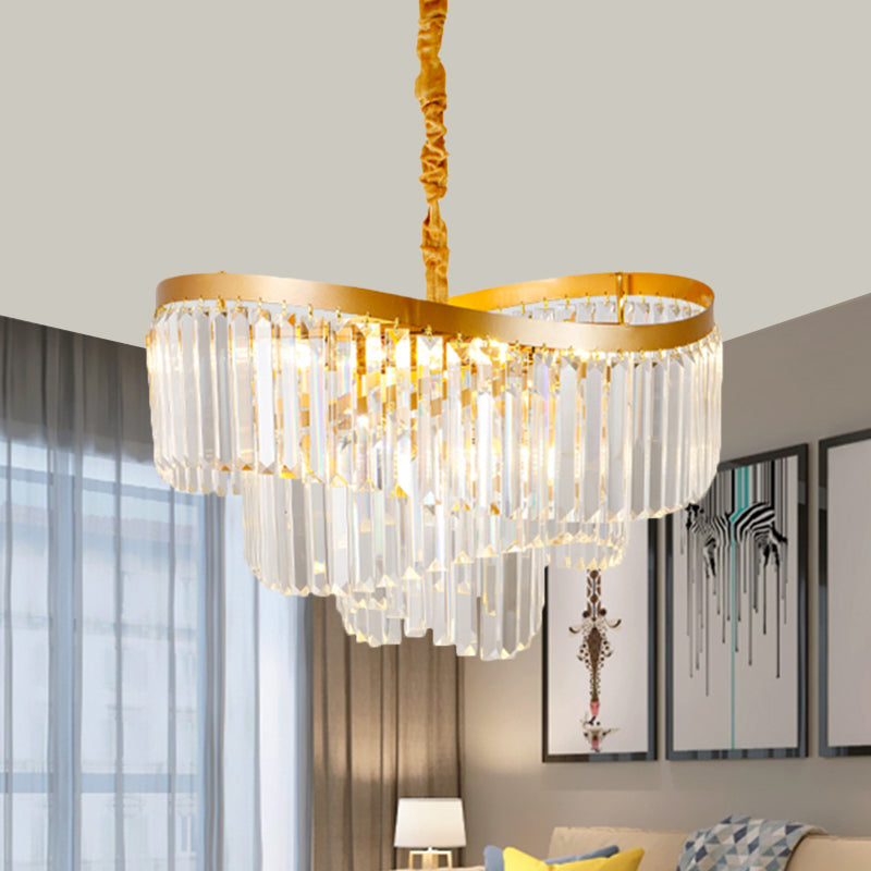 Contemporary Clear Crystal Prisms Chandelier Light With 10/11 Bulbs - Spiral Design 21.5’/30’