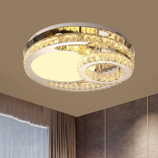 Modern Led Crystal Bedroom Ceiling Light Fixture In Stainless - Steel - Ring Clear Cut
