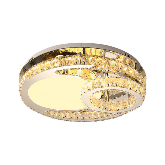 Modern Led Crystal Bedroom Ceiling Light Fixture In Stainless - Steel - Ring Clear Cut