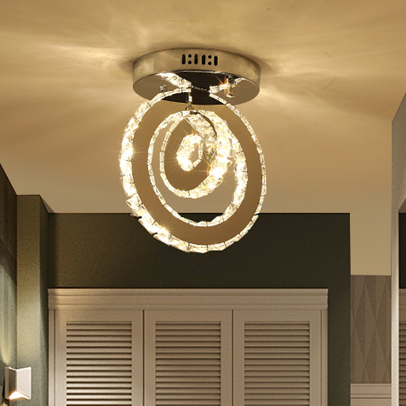 Contemporary Stainless - Steel Led Semi Flush Mount Ceiling Lamp With Clear Crystal Blocks