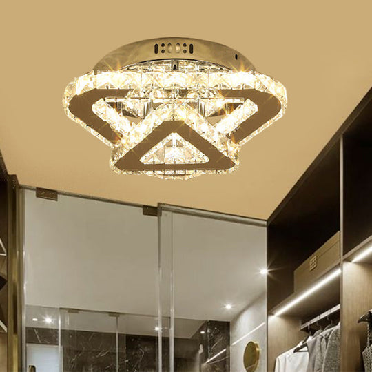 Contemporary Stainless - Steel Led Semi Flush Mount Ceiling Lamp With Clear Crystal Blocks