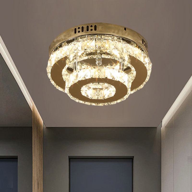 Contemporary Stainless - Steel Led Semi Flush Mount Ceiling Lamp With Clear Crystal Blocks
