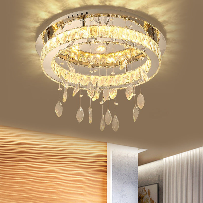 Led Ring Semi Flush Contemporary Stainless - Steel Ceiling Mount With Clear Rectangular - Cut