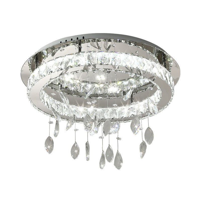 Led Ring Semi Flush Contemporary Stainless - Steel Ceiling Mount With Clear Rectangular - Cut