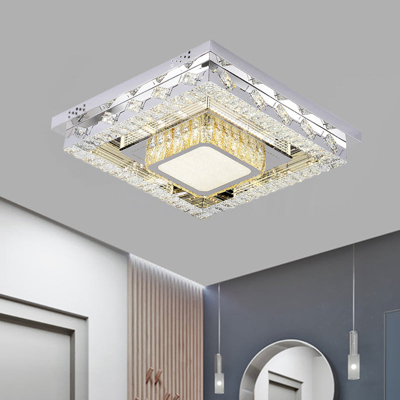 Led Stainless - Steel Flush Mount Crystal Block Ceiling Light Fixture