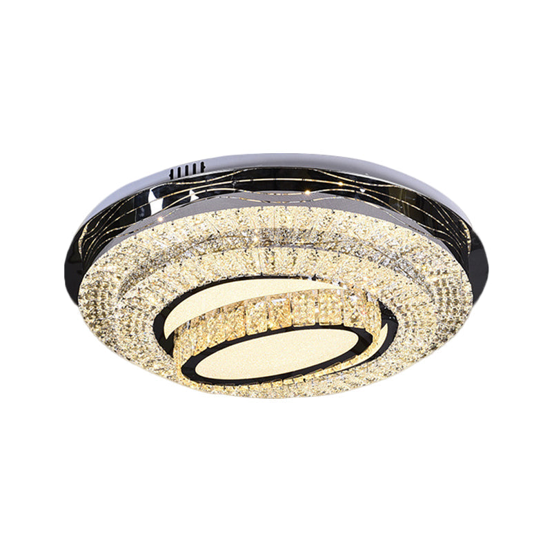 Modern Stainless - Steel Led Ceiling Mount - Clear Crystal Block Circular Flush Light For Great Room