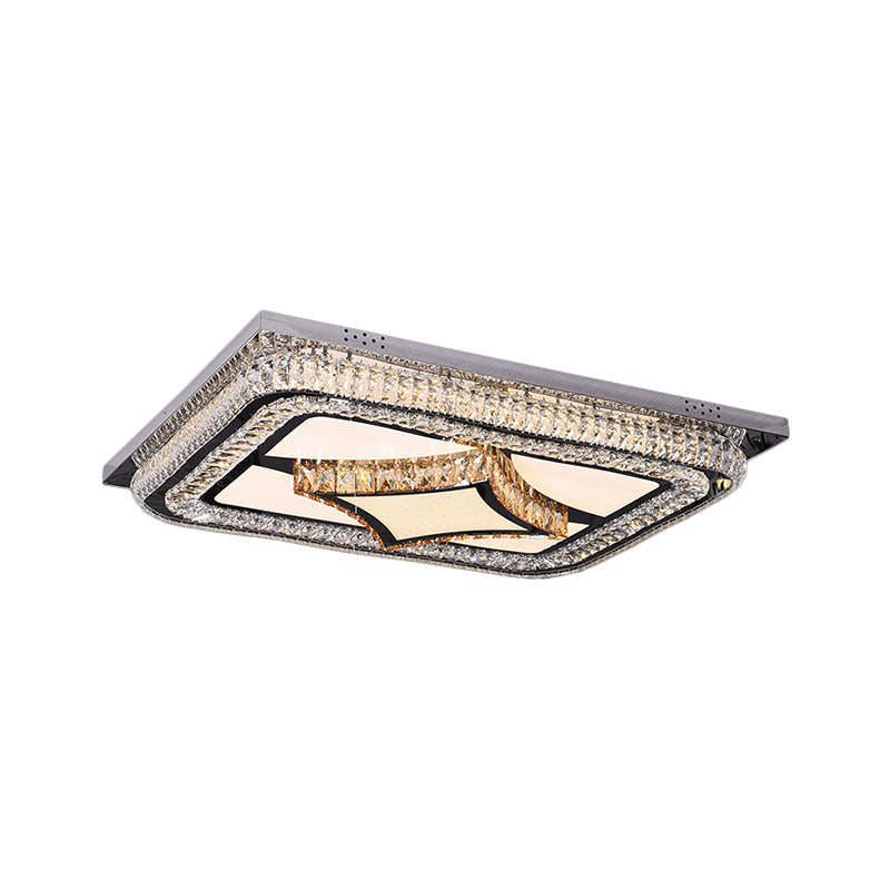 Modern Led Flushmount Ceiling Fixture With Stainless - Steel Frame And Clear Crystal Blocks