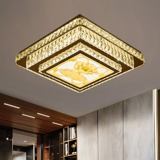 Modern Stainless - Steel Flush Mount Bedroom Led Ceiling Light With Clear Rectangular - Cut Crystals