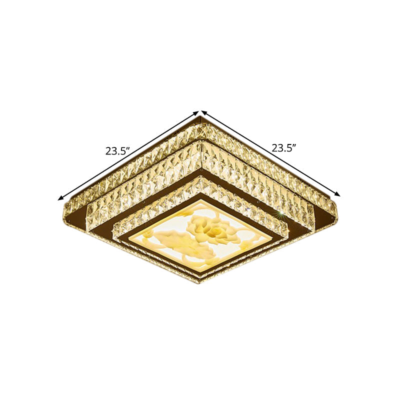 Modern Stainless - Steel Flush Mount Bedroom Led Ceiling Light With Clear Rectangular - Cut Crystals
