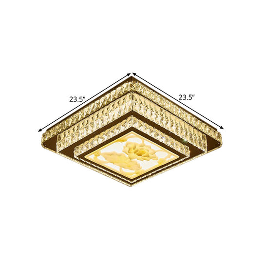 Modern Stainless - Steel Flush Mount Bedroom Led Ceiling Light With Clear Rectangular - Cut Crystals