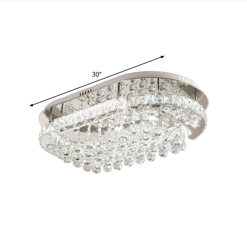 Sleek Stainless - Steel Led Light Fixture With Clear Cut Crystal Blocks And Oval Semi Flush Design
