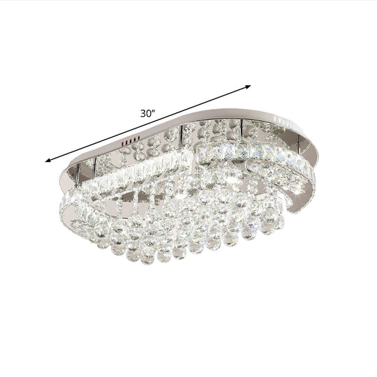 Sleek Stainless - Steel Led Light Fixture With Clear Cut Crystal Blocks And Oval Semi Flush Design