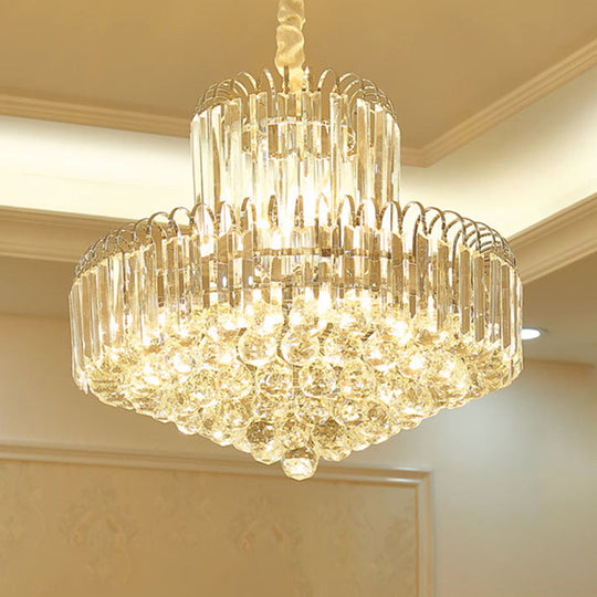 Lustre conique moderne doré avec abat-jour en cristal transparent - Luminaire suspendu à 6/8 ampoules
