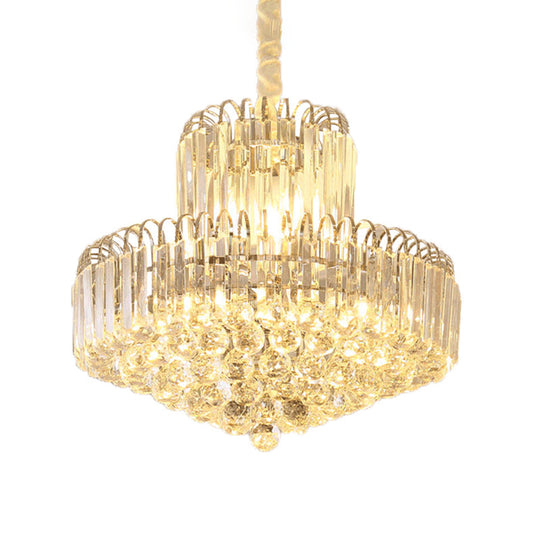 Lustre conique moderne doré avec abat-jour en cristal transparent - Luminaire suspendu à 6/8 ampoules