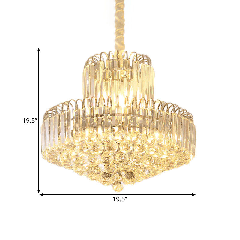 Lustre conique moderne doré avec abat-jour en cristal transparent - Luminaire suspendu à 6/8 ampoules