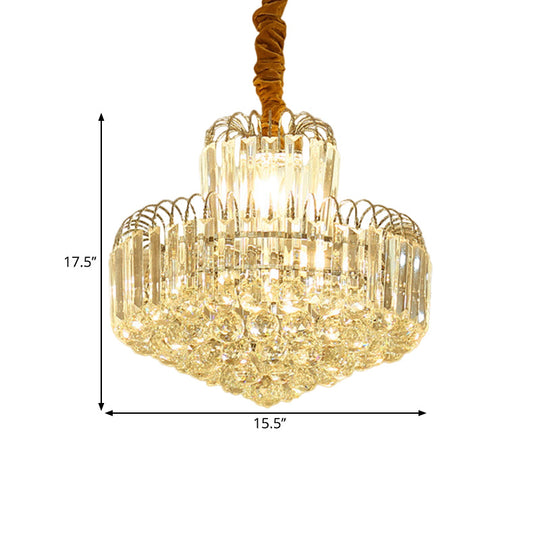 Lustre conique moderne doré avec abat-jour en cristal transparent - Luminaire suspendu à 6/8 ampoules
