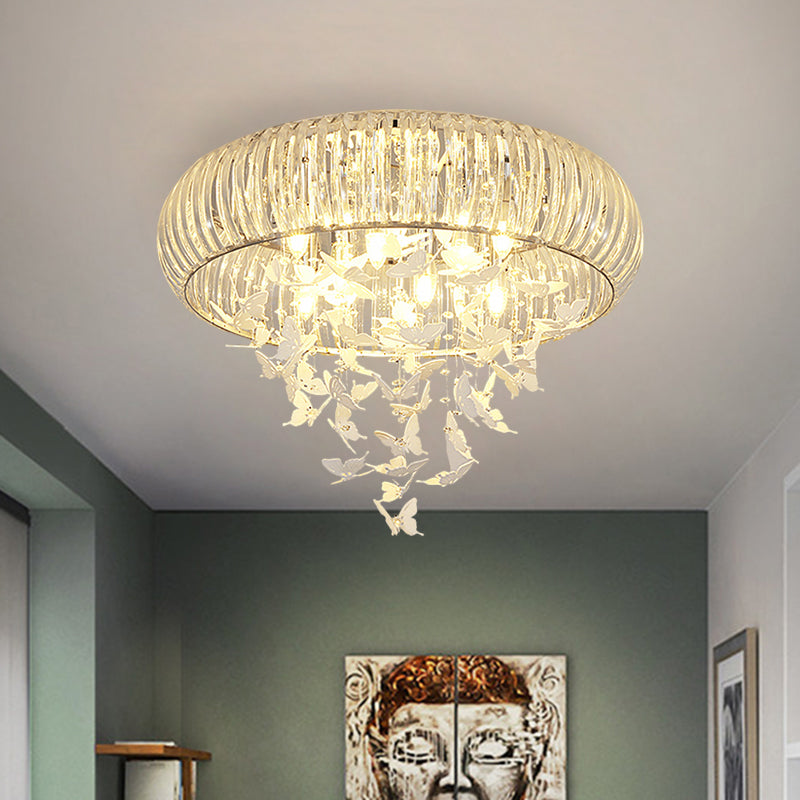 Modern Led Butterfly Flush Mount Ceiling Lamp - Crystal Prism Ring Remote Control Dimming & Multi -